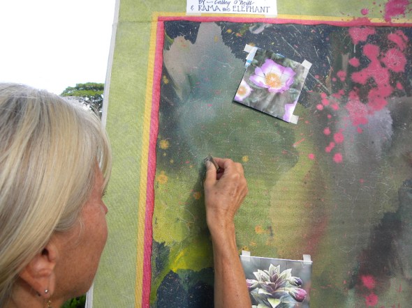 Sanding away the canvas, where the endangered native flowers of Hawaii will nestle.